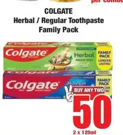 Boxer COLGATE Herbal / Regular Toothpaste Family Pack offer