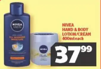 Usave Nivea Hand & Body Lotion/Cream 400ml offer