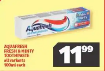 Usave Aquafresh Fresh 7 Minty Toothpaste 100ml offer
