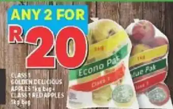 Usave Class 2 Golden Delicious Apples 1kg bag +Class 1 Red Apples 1kg bag offer