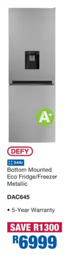 OK Furniture DEFY Bottom Mounted Eco Fridge/Freezer Metallic offer