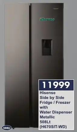 President Hyper Hisense Side by Side Fridge/Freezer with Water Dispenser Metallic offer
