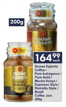 President Hyper Douwe Egberts Coffee Pure Indulgence/ Pure Gold/ Mocha Kenya/ Espresso Style/ Ristretto Style/ Brazil Coffee Jars offer