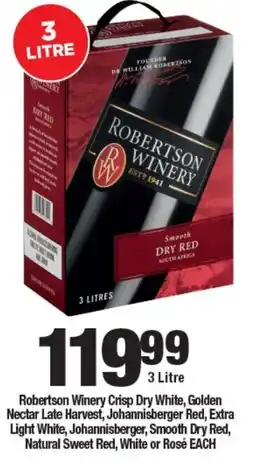 OK Foods Robertson Winery Crisp Dry White, Golden Nectar Late Harvest, Johannisberger Red, Extra Light White, Johannisberger offer