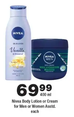 OK Foods Nivea Body Lotion or Cream for Men or Women Asstd. offer