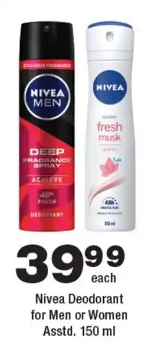 OK Foods Nivea Deodorant for Men or Women Asstd. offer