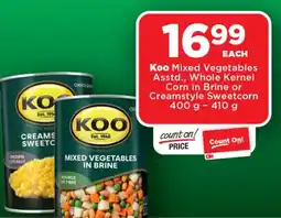 OK Foods Koo Mixed Vegetables Asstd., Whole Kernel Corn in Brine or Creamstyle Sweetcorn offer