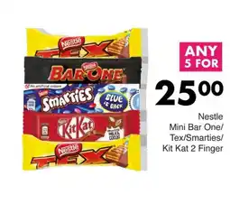 Save Nestle Mini Bar One/ Tex/Smarties/ Kit Kat 2 Finger offer