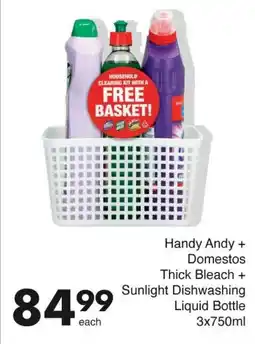 Save Handy Andy + Domestos Thick Bleach + Sunlight Dishwashing Liquid Bottle offer