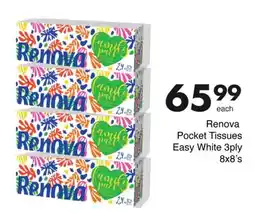 Save Renova Pocket Tissues Easy White 3ply offer