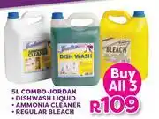 Mambo's Plastics Warehouse Jordan Dishwash Liquid, Ammonia Cleaner, Regular Bleach 5L Combo-For 3 offer