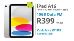 Cellucity iPad A16 Wifi + 4G Mifi Router 128GB offer