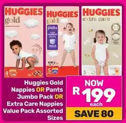 Game Huggies Gold Nappies OR Pants Jumbo Pack OR Extra Care Nappies Value Pack Assorted Sizes offer