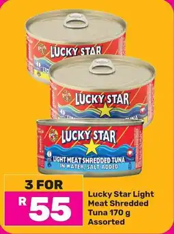 Game Lucky Star Light Meat Shredded Tuna Assorted offer