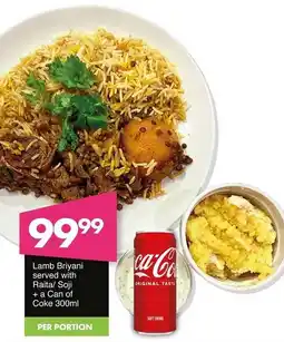 Save Hyper Lamb Briyani served with Raita/ Soji + a Can of Coke offer