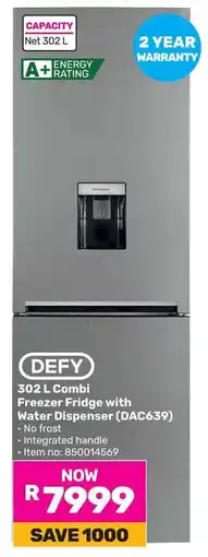 Game DEFY Combi Freezer Fridge with Water Dispenser offer