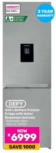 Game DEFY Bottom Freezer Fridge with Water Dispenser offer