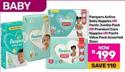 Game Pampers Active Baby Nappies OR Pants Jumbo Pack OR Premium Care Nappies OR Pants Value Pack Assorted Sizes offer