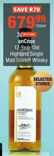 Checkers anCnoc 12-Year-Old Highland Single Malt Scotch Whisky offer