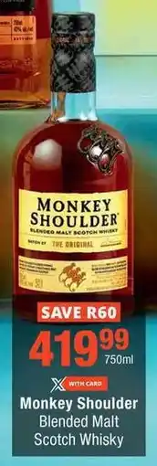 Checkers Monkey Shoulder Blended Malt Scotch Whisky offer