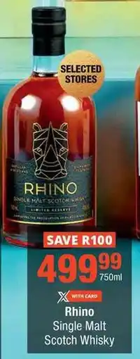 Checkers Rhino Single Malt Scotch Whisky offer