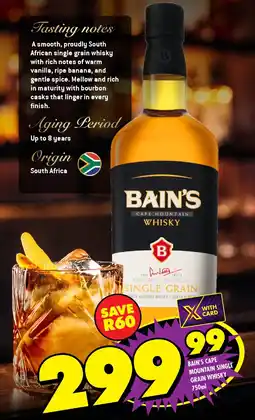 Shoprite Liquor Bain's cape mountain single grain whisky offer