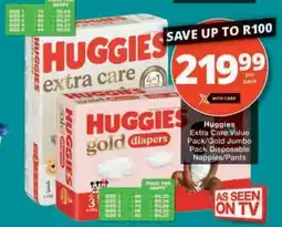 Checkers Hyper Huggies Extra Care Value Pack/Gold Jumbo Pack Disposable Nappies/Pants offer