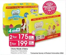 Clicks Clicks Made 4 Baby Dryprotect Disposable Nappies Jumbo Pack offer