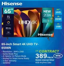 Incredible Connection Hisense 65-inch Smart 4K UHD TV-65A6N offer