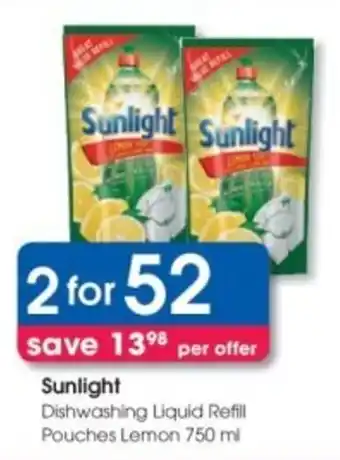 Clicks Sunlight Dishwashing Liquid Refill Pouches Lemon offer