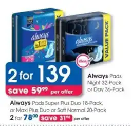 Clicks Always Pads Night or Day offer