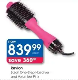Clicks Revlon Salon One-Step Hairdryer and Volumiser Pink offer