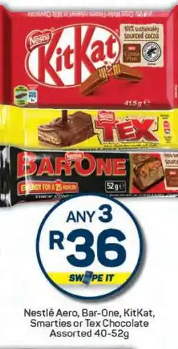 Pick n Pay Nestlé Aero, Bar-One, KitKat, Smarties or Tex Chocolate Assorted 40-52g offer