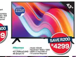 Pick n Pay Hypermarket Hisense 43 (109cm) UHD 4K Smart TV offer