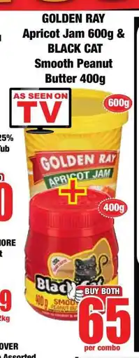 Boxer GOLDEN RAY Apricot Jam 600g & BLACK CAT Smooth Peanut Butter 400g offer
