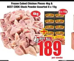 Boxer Frozen Cubed Chicken Pieces 4kg & BEST COOK Stock Powder Assorted 8 x 15g offer