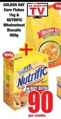 Boxer GOLDEN RAY Corn Flakes 1kg & NUTRIFIC Wholewheat Biscuits 900g offer