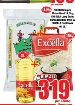 Boxer SHIBOBO Super Maize Meal 12.5kg, EXCELLA Long Grain Parboiled Rice 10kg & EXCELLA Sunflower Oil 2L offer