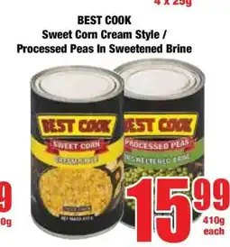 Boxer BEST COOK Sweet Corn Cream Style / Processed Peas In Sweetened Brine offer