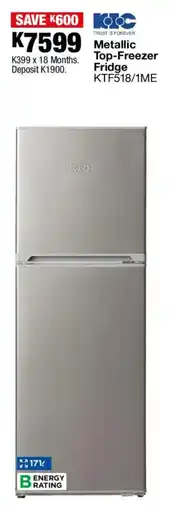 OK Furniture KIC Metallic Top-Freezer Fridge offer