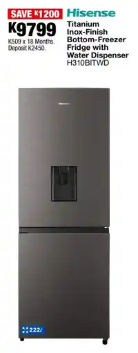 OK Furniture Hisense Titanium Inox-Finish Bottom-Freezer Fridge with Water Dispenser offer