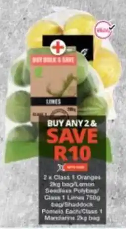 Checkers Class 1 Oranges/ Lemon Seedless Polybag Class 1 Lime/ Shaddock Pomelo/ Class 1 Mandarine offer