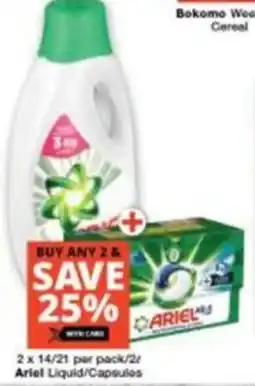 Checkers Ariel Liquid/ Capsules offer