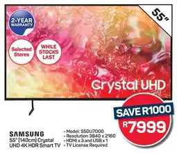 Pick n Pay Hypermarket SAMSUNG 55" (140cm) Crystal UHD 4K HDR Smart TV offer