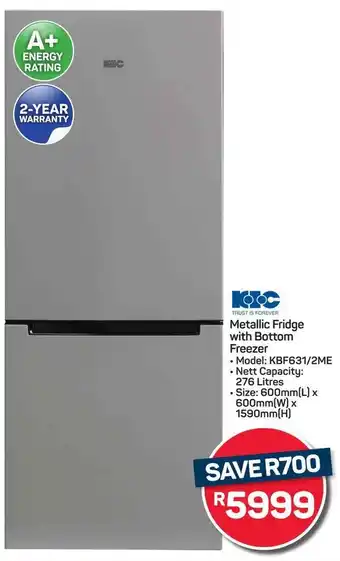 Pick n Pay Hypermarket KIC Metallic Fridge with Bottom Freezer offer