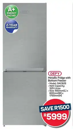 Pick n Pay Hypermarket DEFY Metallic Fridge with Bottom Freezer offer