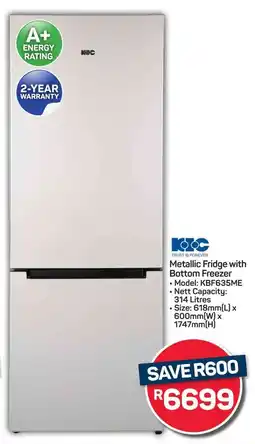 Pick n Pay Hypermarket KIC Metallic Fridge with Bottom Freezer offer
