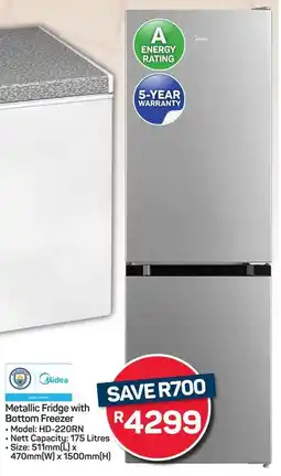 Pick n Pay Hypermarket Midea Metallic Fridge with Bottom Freezer offer