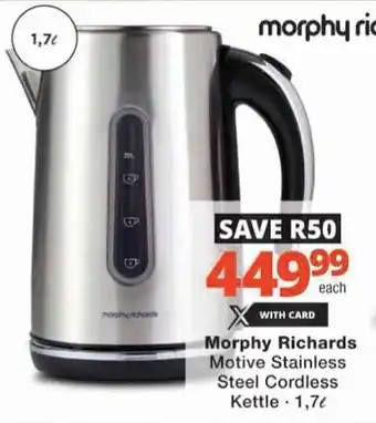 Checkers Hyper Morphy Richards Motive Stainless Steel Cordless Kettle offer