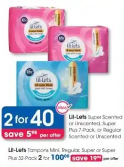 Clicks Lil-Lets Super Scented or Unscented, Super Plus or Regular Scented or Unscented offer